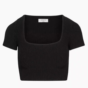 Aritzia Babaton Sculpt Knit Squareneck Short Sleeve Top  Black Size Medium